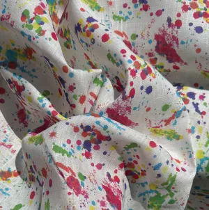 100% Linen Rainbow Colorful Splattered Paint Dye 5.5 OZ USA Woven Fabric By the Yard