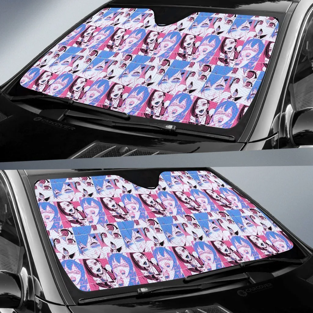 Ahegao Car Sunshade Custom Neon Vintage Car Interior Accessories