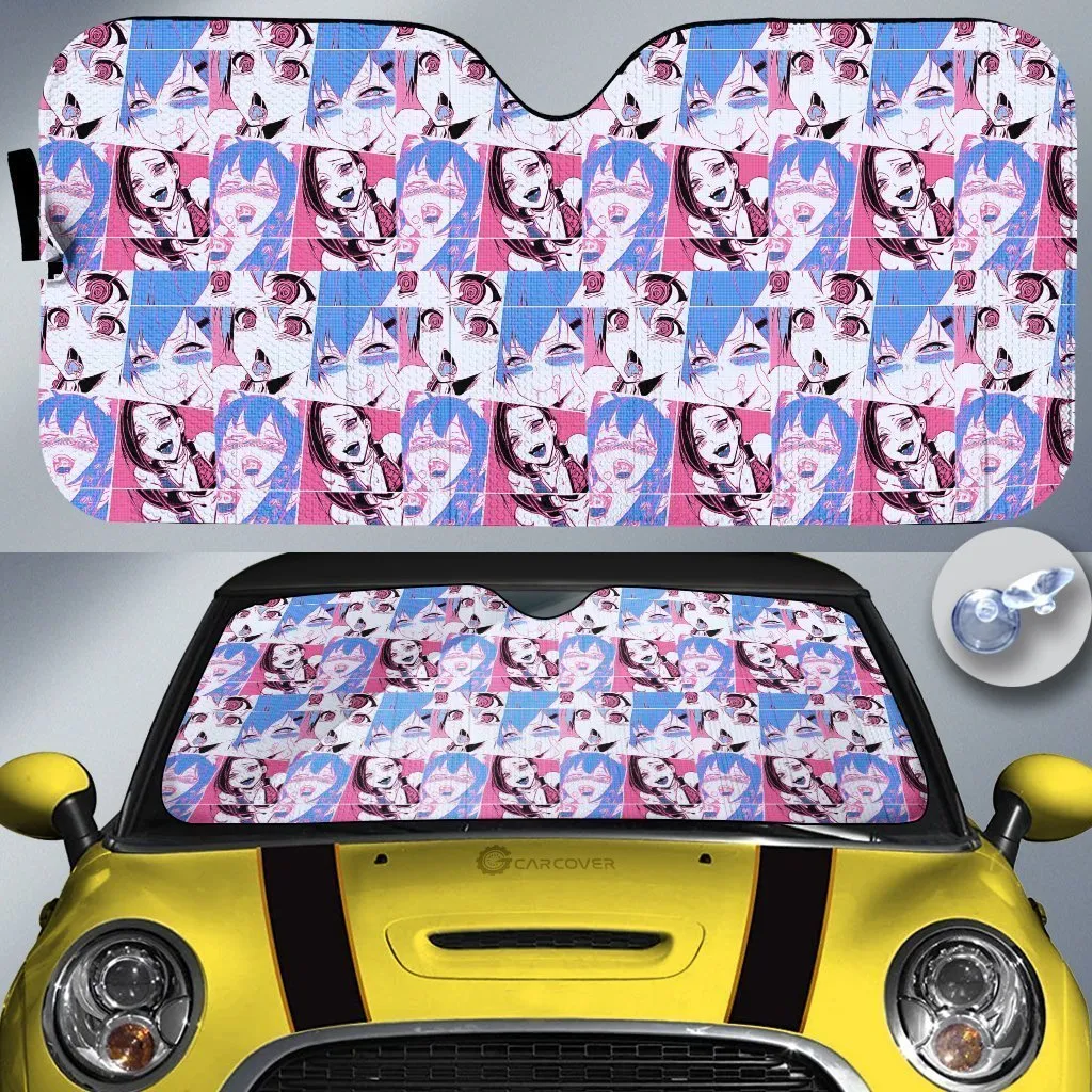 Ahegao Car Sunshade Custom Neon Vintage Car Interior Accessories