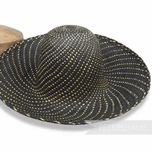 Black Spiral Vintage Ecuador Panama Straw Capeline Hat Body - 12"