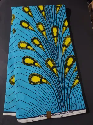 Blue and Lemon Rainburst African Ankara Fabric