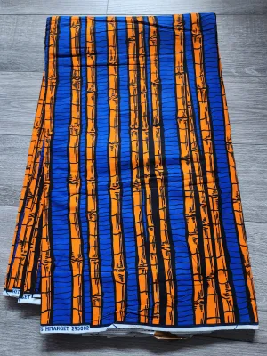 (Blue and Orange African Print Fabric, Ankara Fabric, AF234