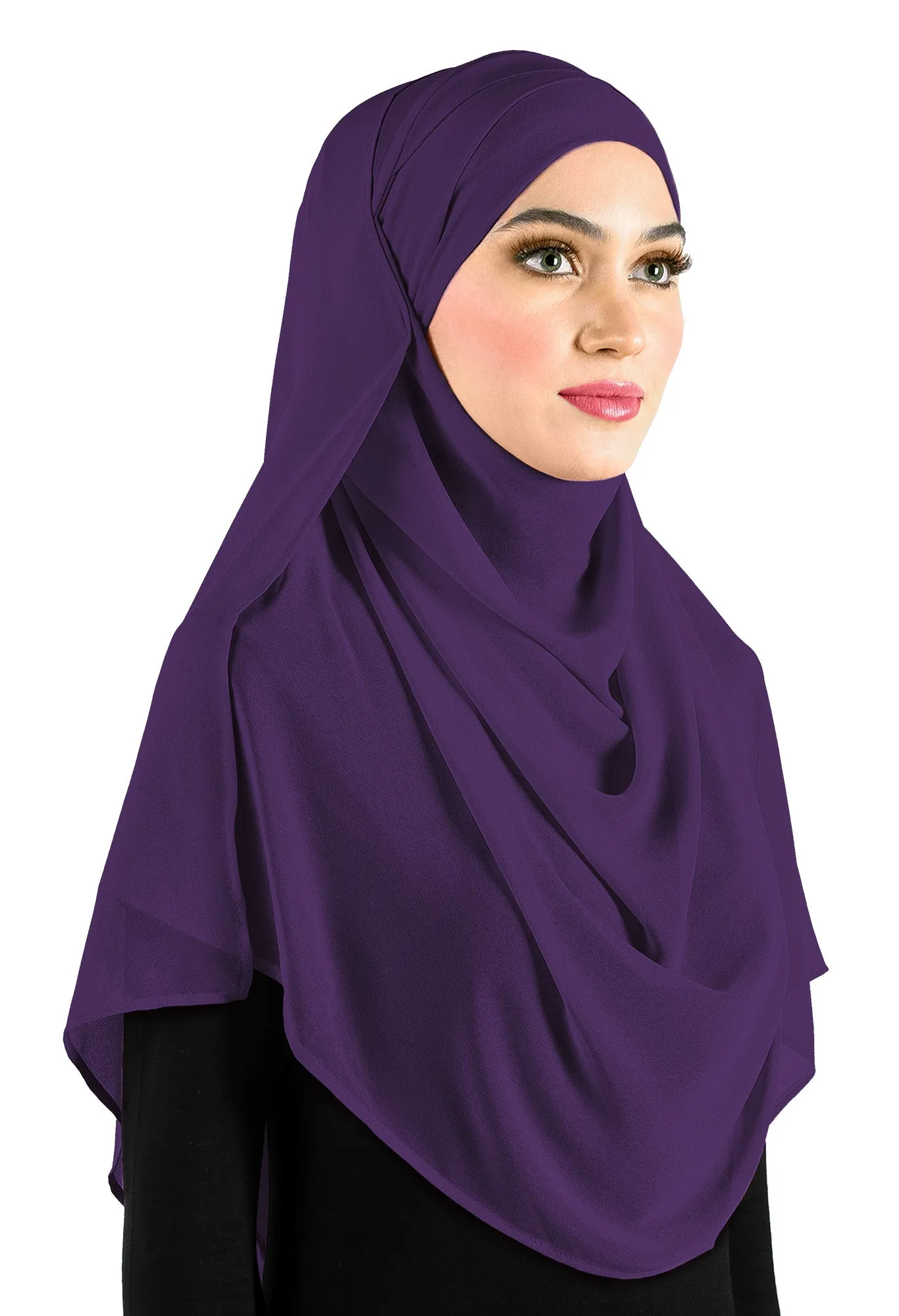 Chiffon Wrap Hijab Headscarf with Caplet & Sashes to Tieback  MADE IN TURKEY >>SEE VIDEO