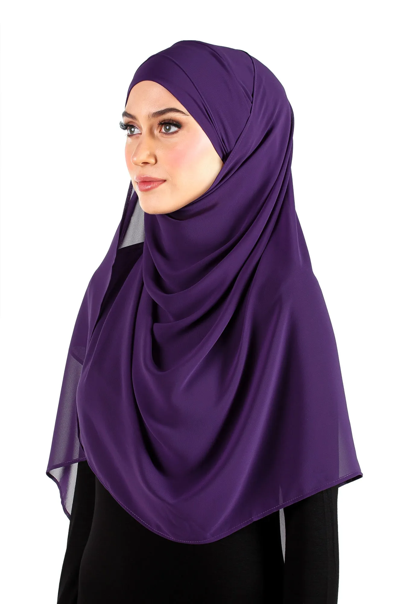 Chiffon Wrap Hijab Headscarf with Caplet & Sashes to Tieback  MADE IN TURKEY >>SEE VIDEO