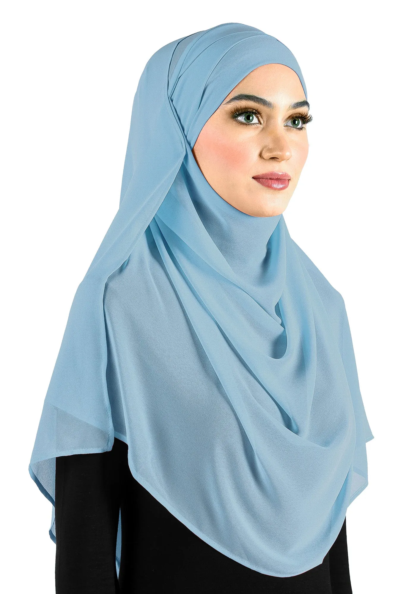 Chiffon Wrap Hijab Headscarf with Caplet & Sashes to Tieback  MADE IN TURKEY >>SEE VIDEO