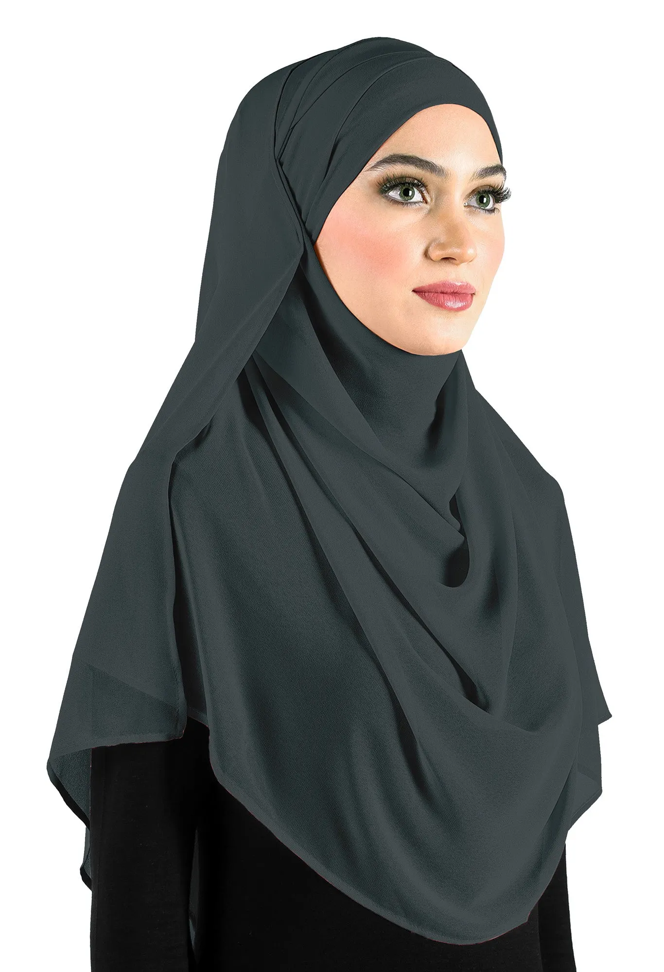 Chiffon Wrap Hijab Headscarf with Caplet & Sashes to Tieback  MADE IN TURKEY >>SEE VIDEO