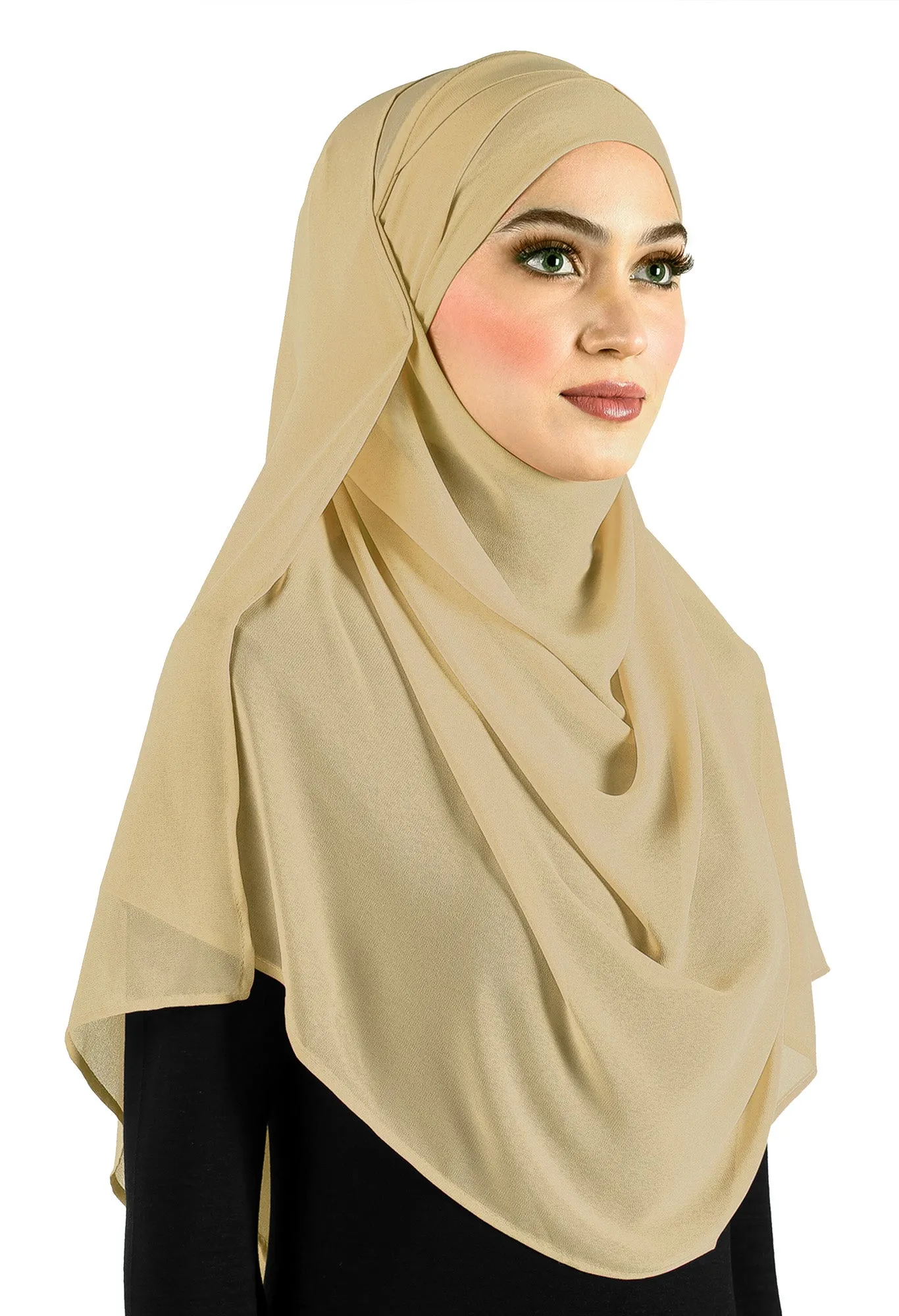 Chiffon Wrap Hijab Headscarf with Caplet & Sashes to Tieback  MADE IN TURKEY >>SEE VIDEO