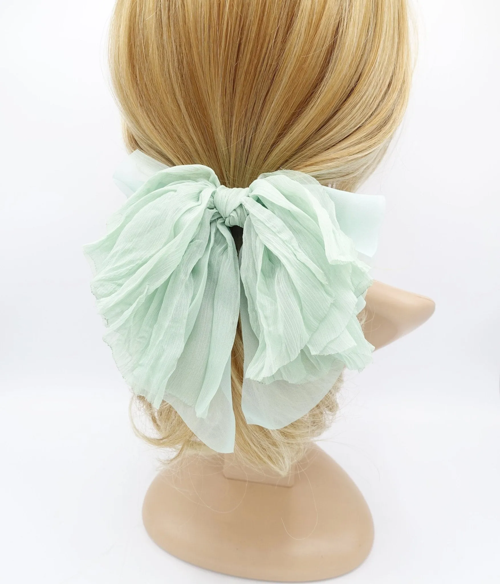 crinkled chiffon bow layered droopy hair bow women hair accessory