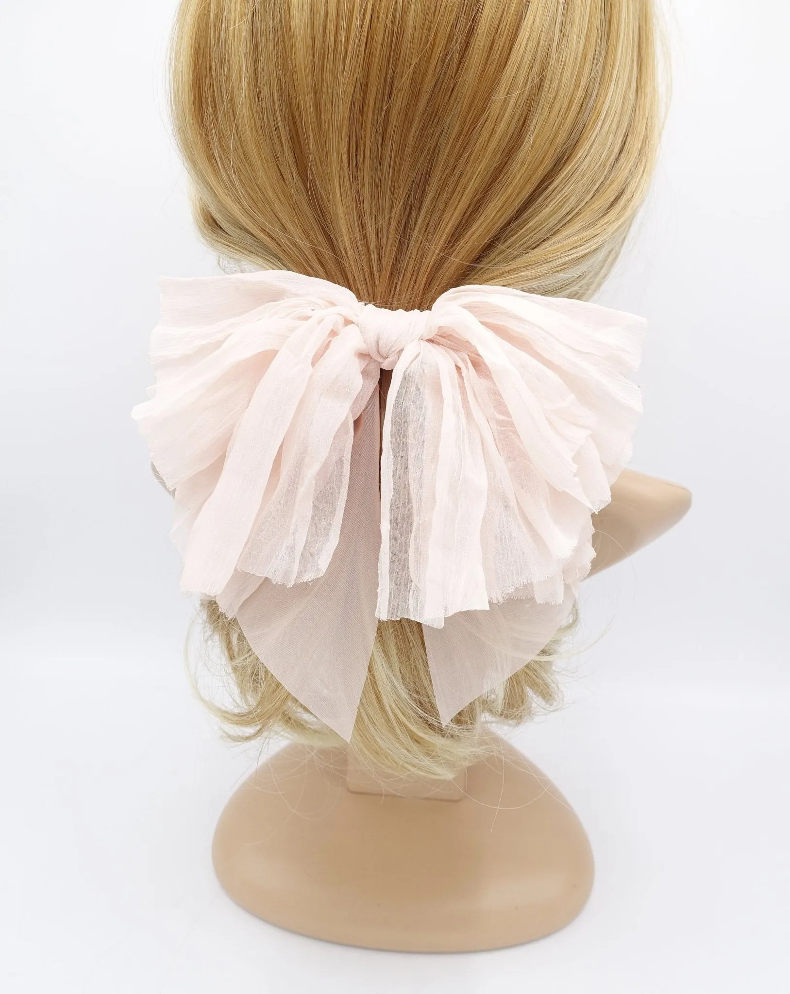 crinkled chiffon bow layered droopy hair bow women hair accessory