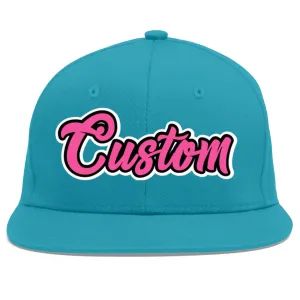 Custom Aqua Pink-Black Flat Eaves Sport Baseball Cap