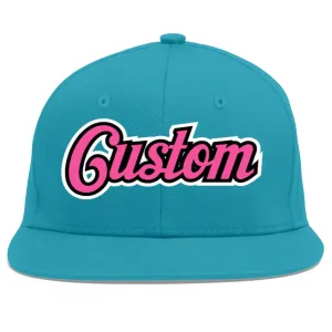 Custom Aqua Pink-Black Flat Eaves Sport Baseball Cap