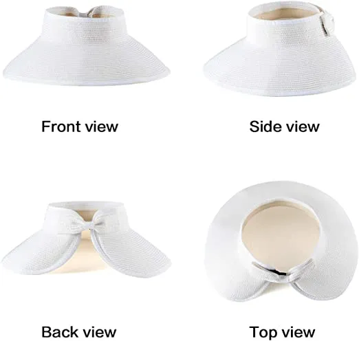 Foldable Sun Visors for Women - Beach Hat Wide Brim Sun Hat Roll Up Straw Hat