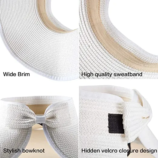 Foldable Sun Visors for Women - Beach Hat Wide Brim Sun Hat Roll Up Straw Hat