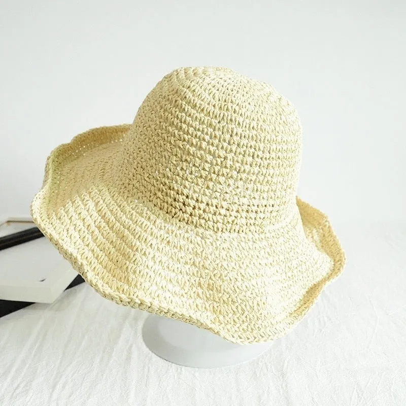 Folding Straw Hat Women's Summer Outing Sun Visor Holiday Cool Hat Seaside Beach Hat Tide Summer Hats