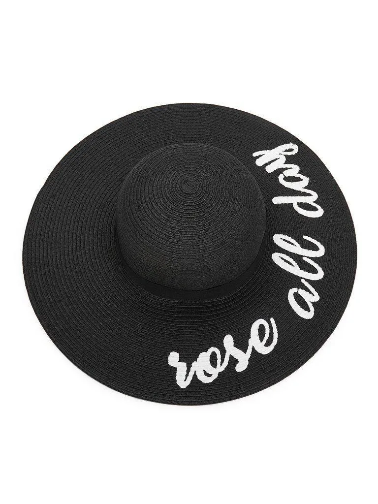 Letter Print Wide Brim Straw Hat