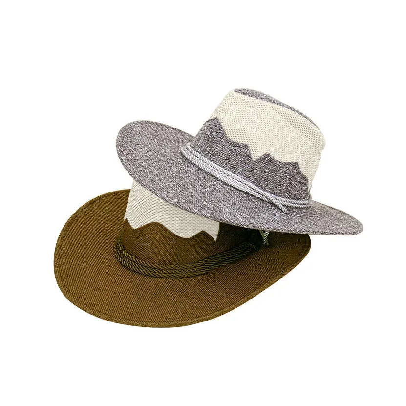 Linen Mesh Western Cowboy Hat Wide Brim Breathable Sun Hat YZC0180