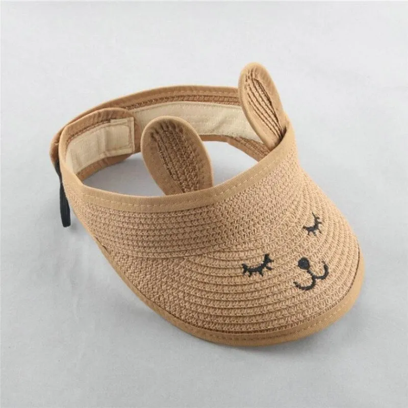 Lovely Smile Summer Empty Top Wide Brim Straw Visor Cap For Baby Props Kids Child Adjustable Cute Sun Hat For Boys Girls