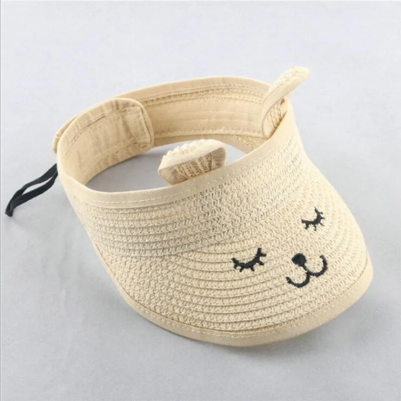 Lovely Smile Summer Empty Top Wide Brim Straw Visor Cap For Baby Props Kids Child Adjustable Cute Sun Hat For Boys Girls