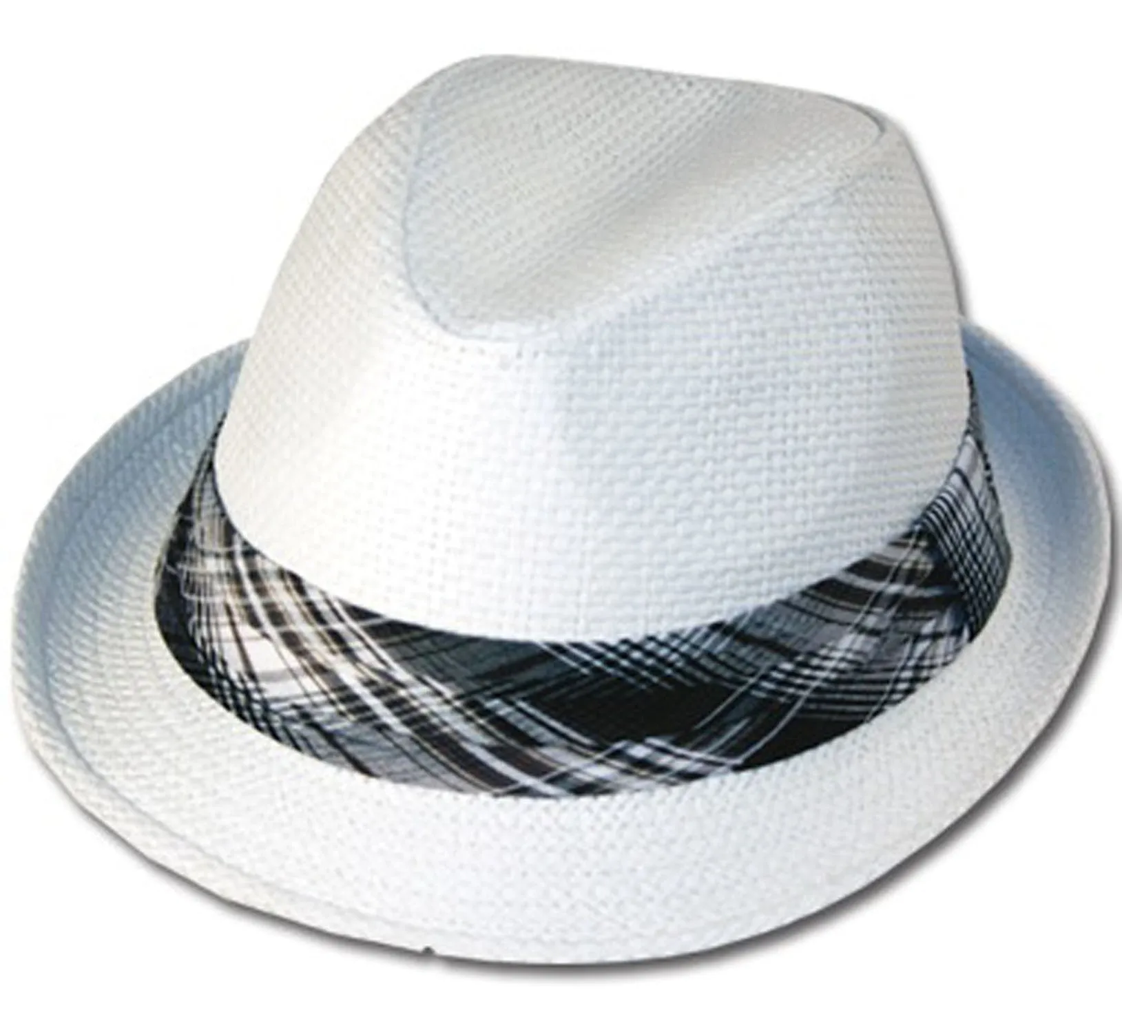 Mens Structured 100% Paper Straw Matching Plaid Band Fedora Hat