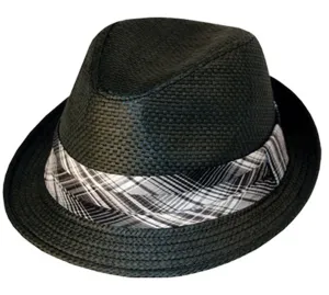 Mens Structured 100% Paper Straw Matching Plaid Band Fedora Hat