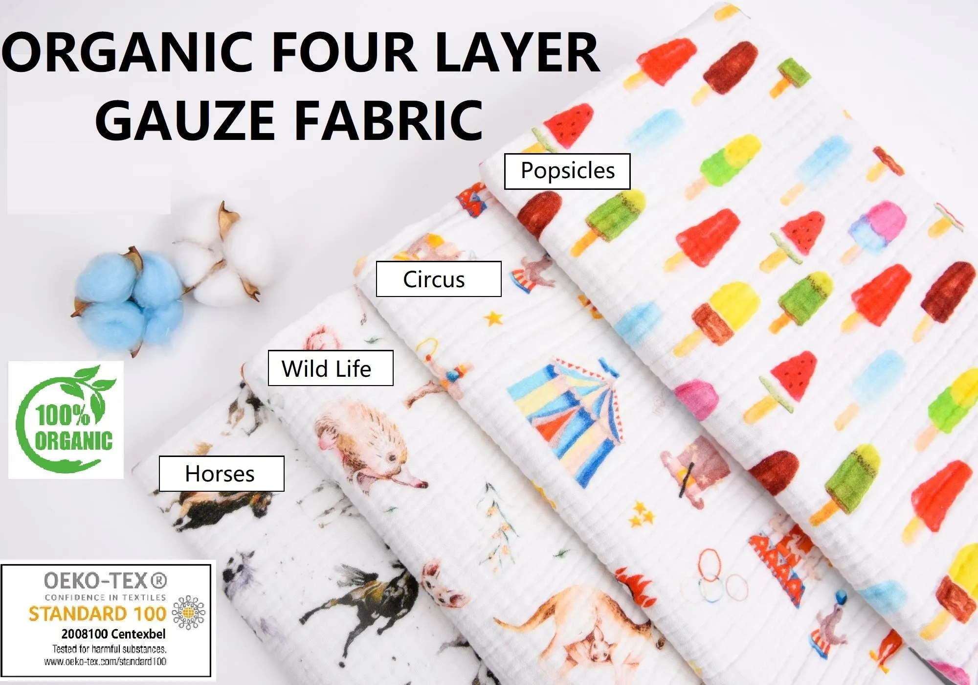 Organic Four Layered  Print Gauze Fabric- 6405-21