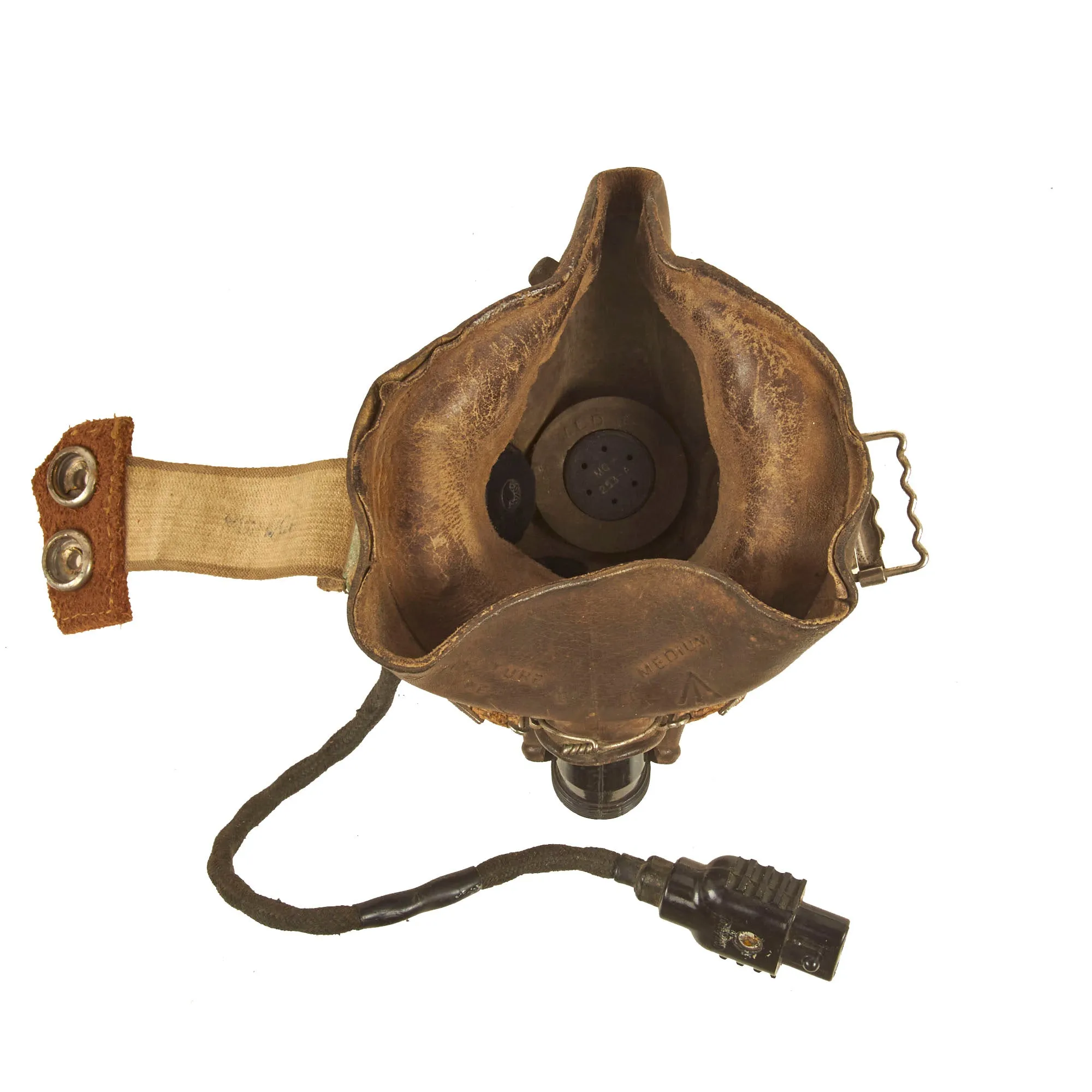 Original British WWII RAF Type E Flying Helmet with Mk VIII Goggles and M.T.L.L. No2 Throat Microphone