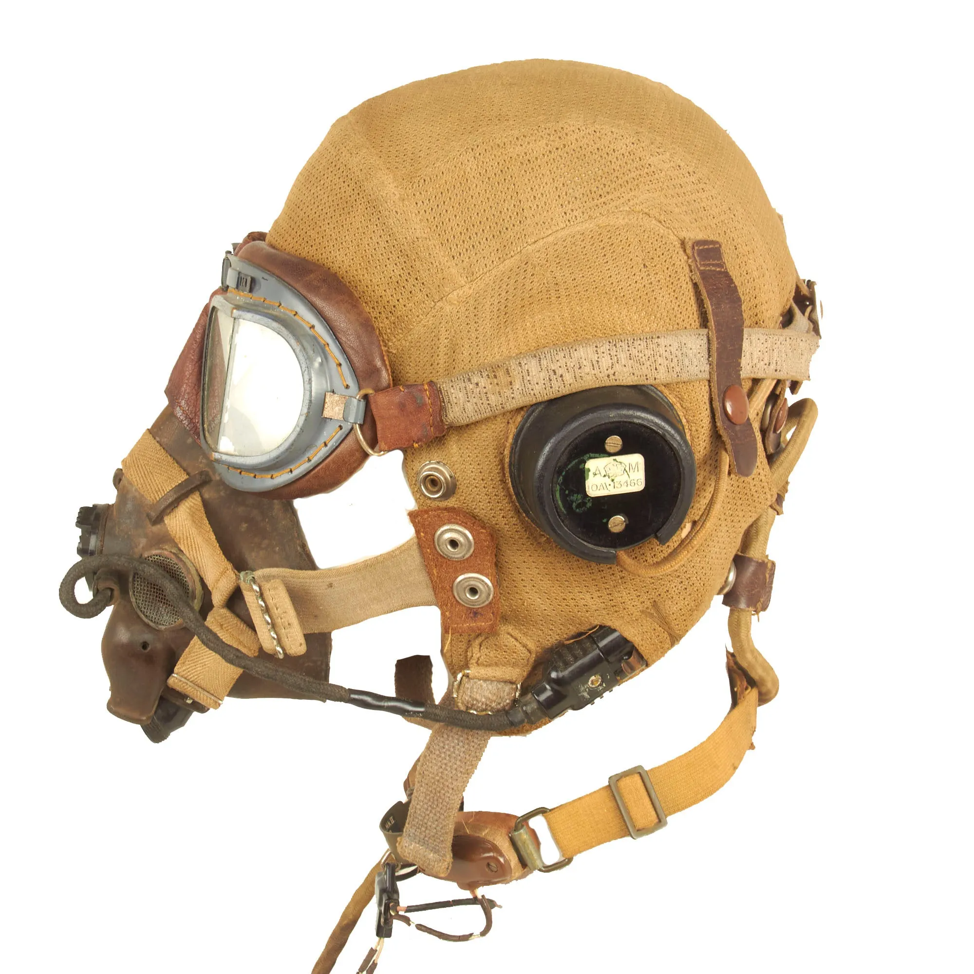 Original British WWII RAF Type E Flying Helmet with Mk VIII Goggles and M.T.L.L. No2 Throat Microphone