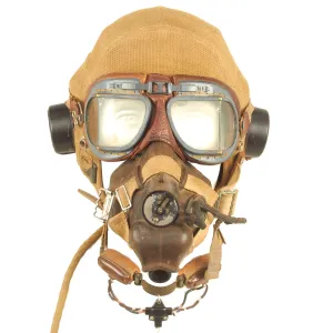 Original British WWII RAF Type E Flying Helmet with Mk VIII Goggles and M.T.L.L. No2 Throat Microphone