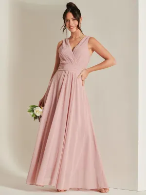 Pleated Bodice Chiffon Maxi Dress, Mauve Pink