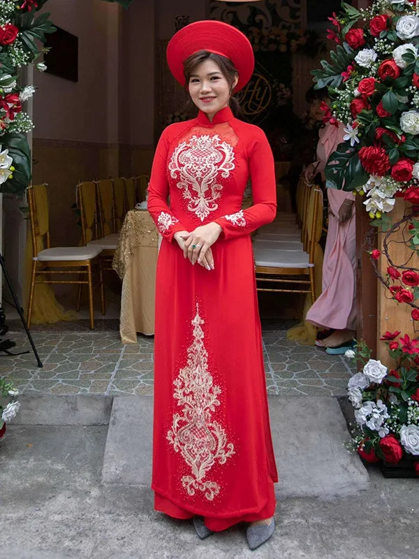 Red Wedding Ao Dai  Dress And Pants