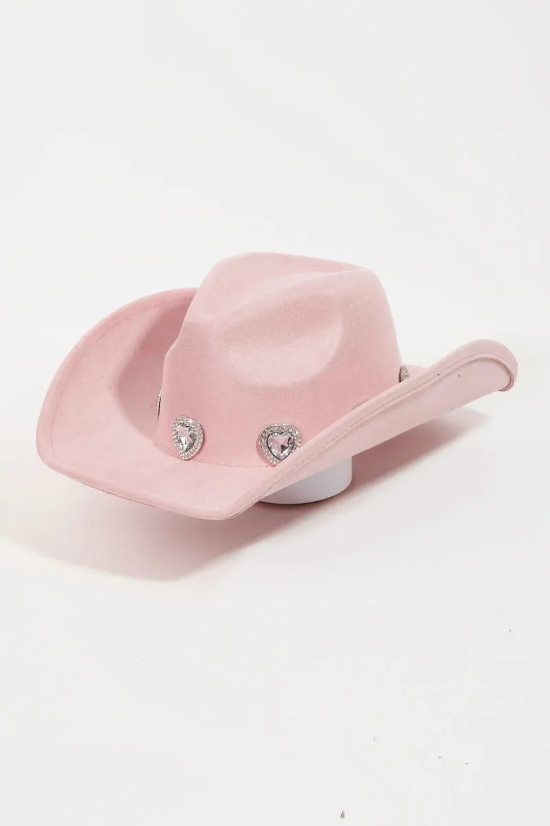 Rhinestone Pave Heart Cowboy Hat