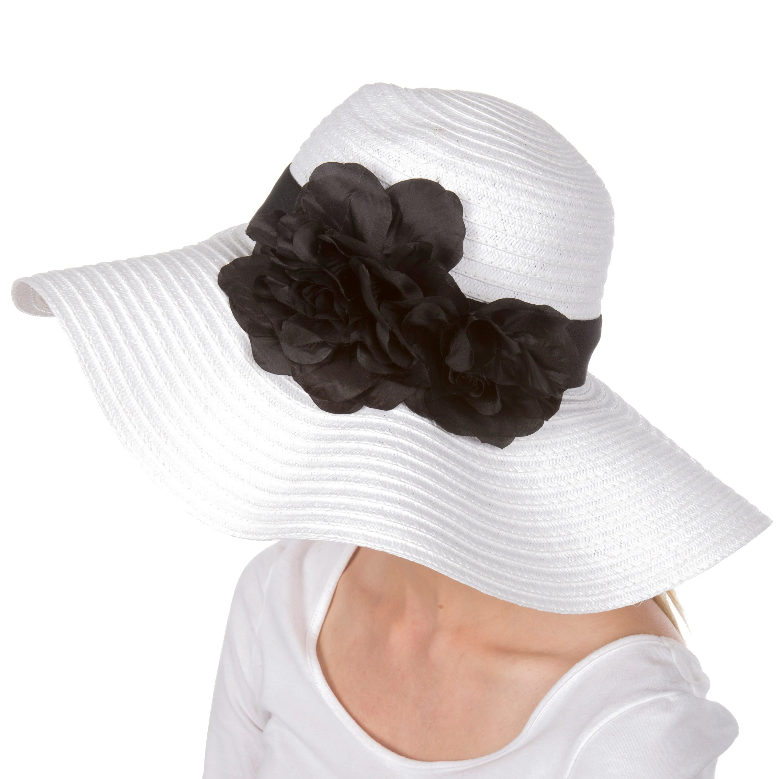 Sakkas Daisy UPF 50  100% Paper Straw Flower Accent Wide Brim Floppy Hat