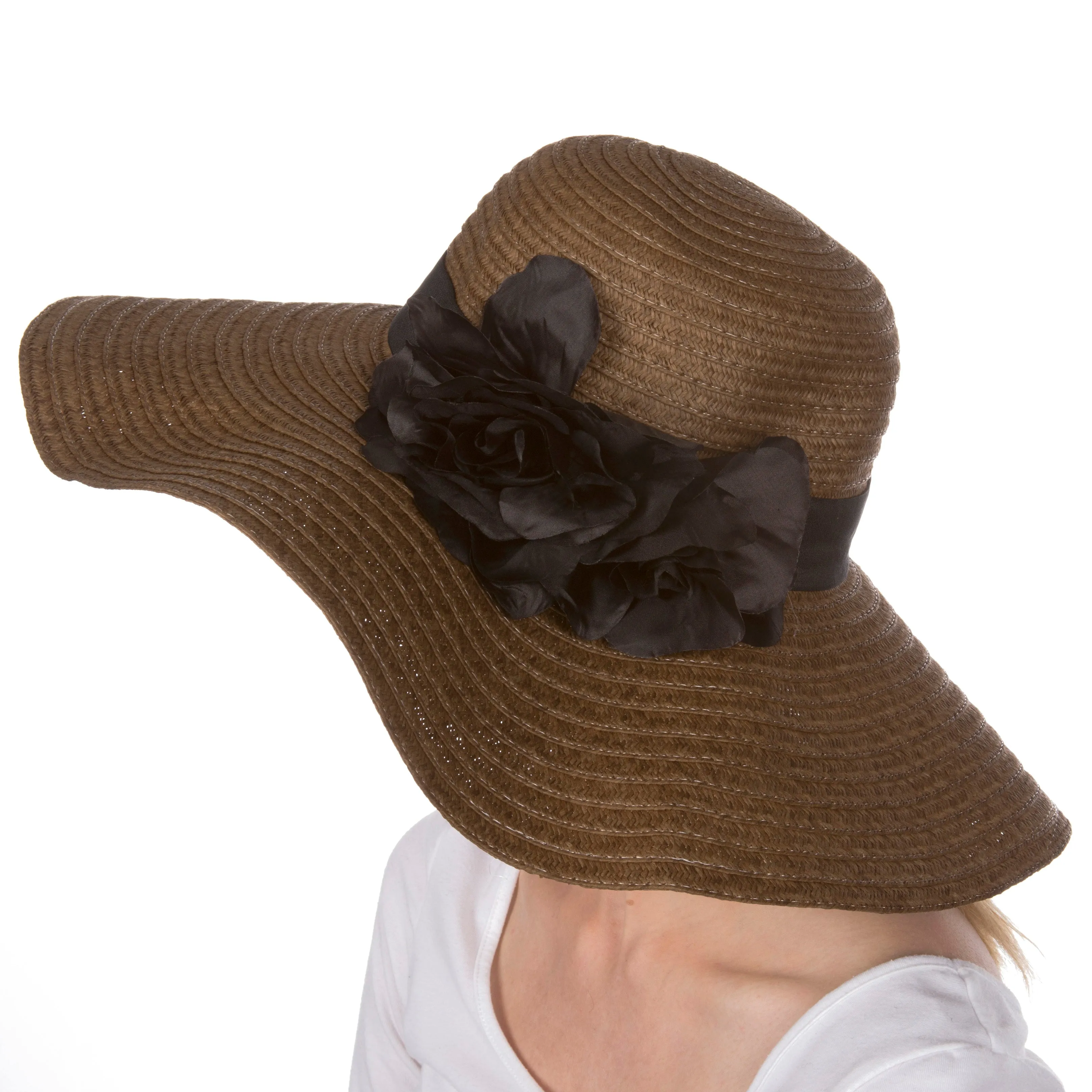 Sakkas Daisy UPF 50  100% Paper Straw Flower Accent Wide Brim Floppy Hat