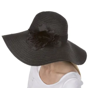 Sakkas Daisy UPF 50  100% Paper Straw Flower Accent Wide Brim Floppy Hat