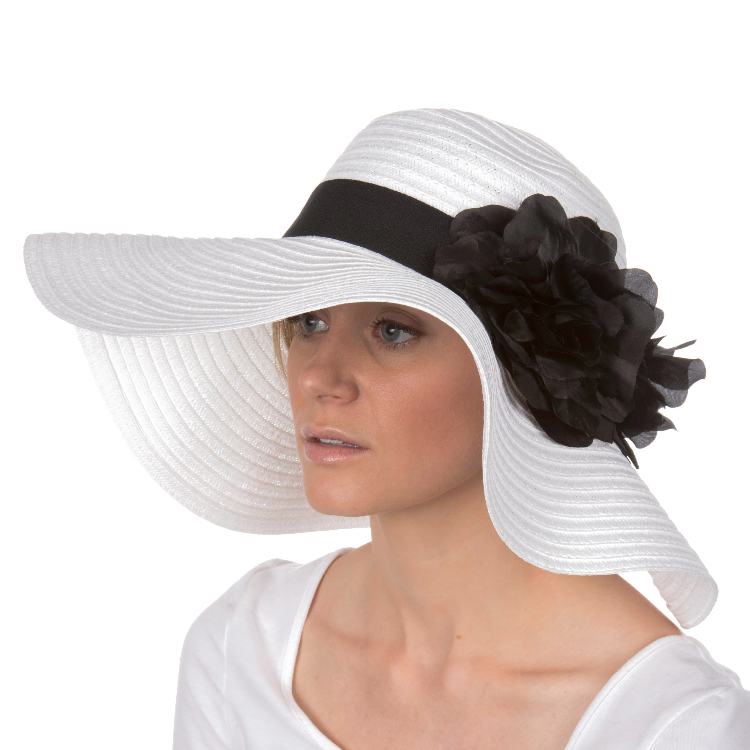 Sakkas Daisy UPF 50  100% Paper Straw Flower Accent Wide Brim Floppy Hat