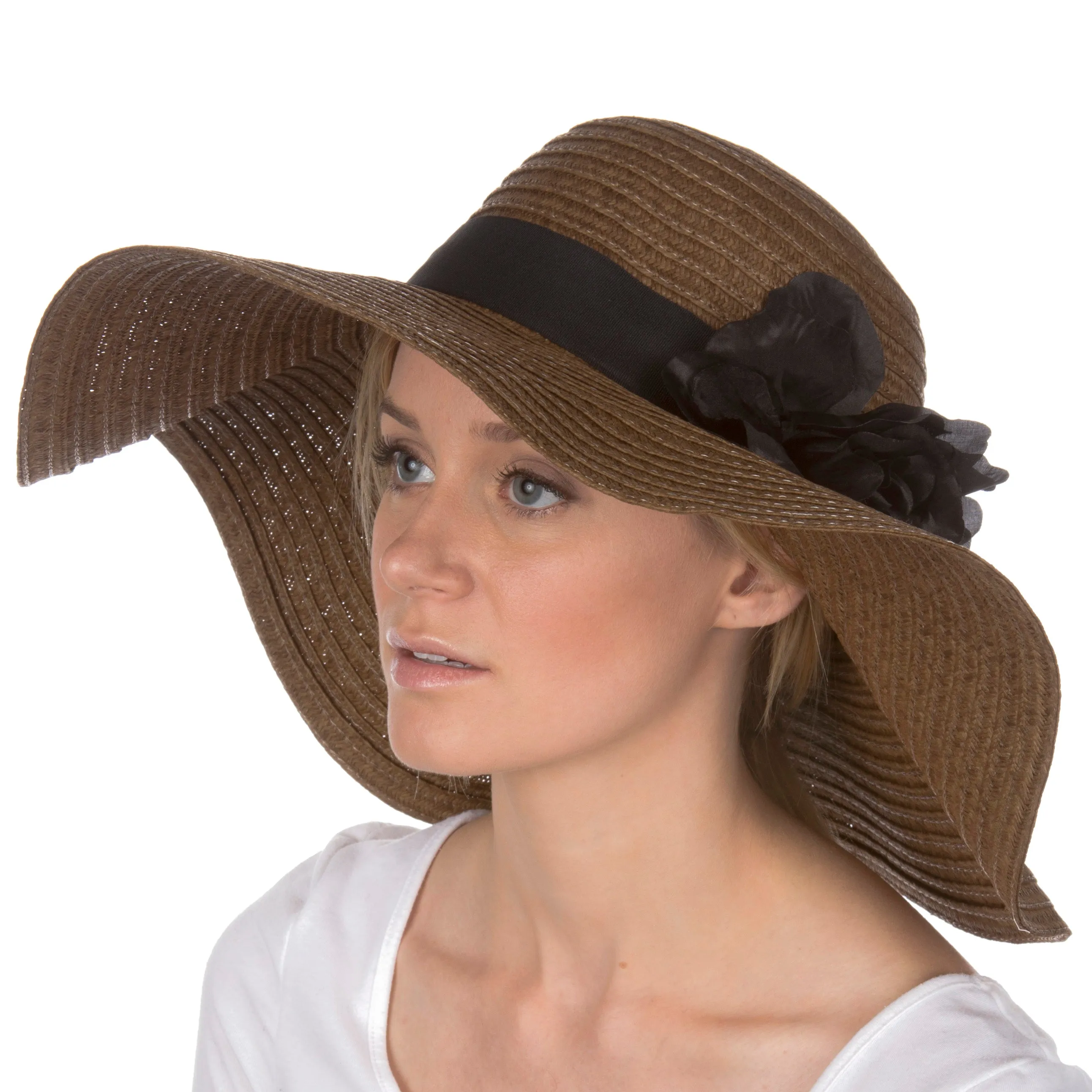 Sakkas Daisy UPF 50  100% Paper Straw Flower Accent Wide Brim Floppy Hat