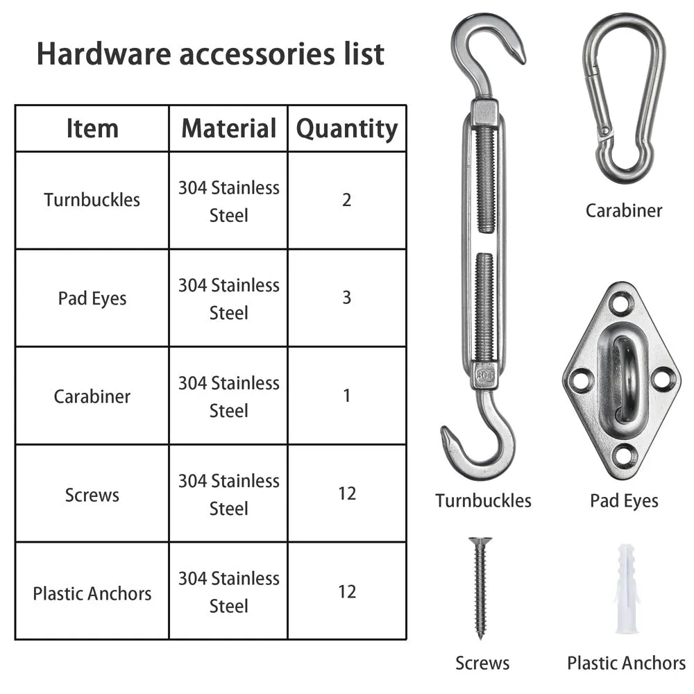 Stainless Steel Pad Eye Turnbuckle Carabiner, 6 Hardware Kit