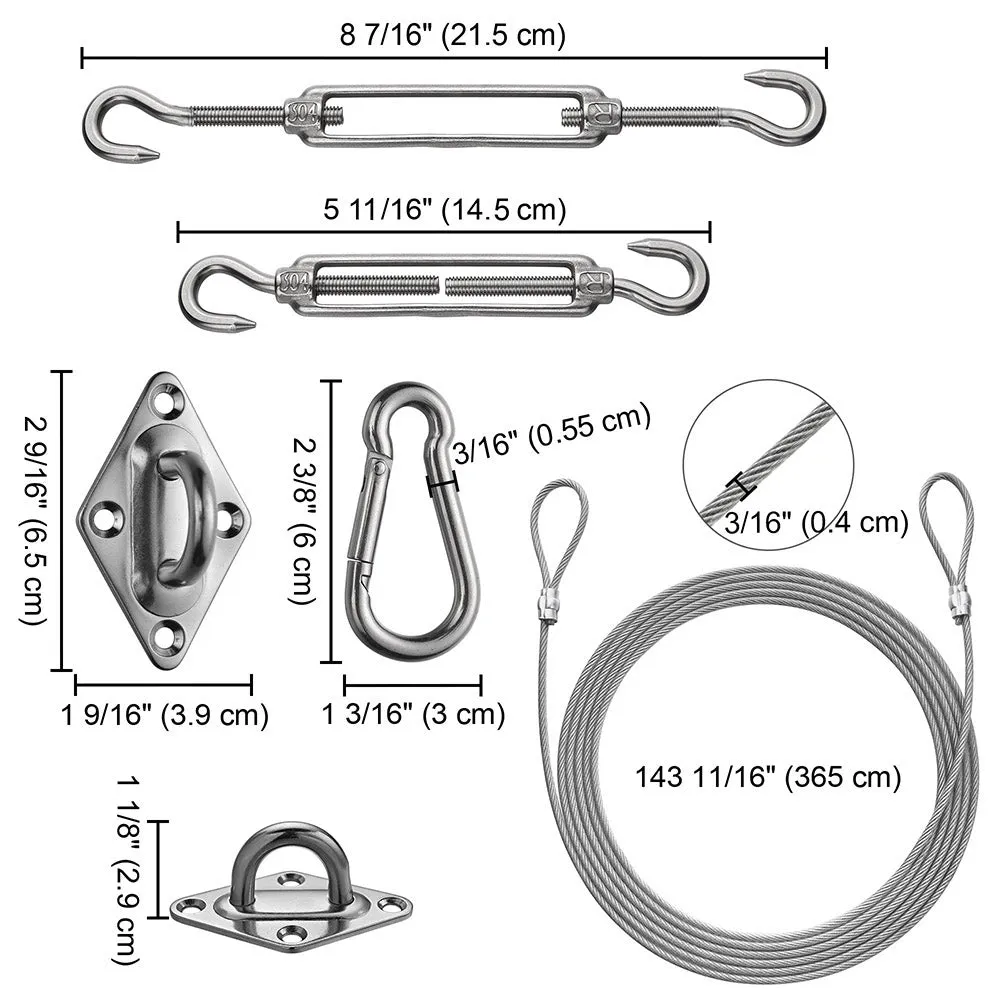 Stainless Steel Pad Eye Turnbuckle Carabiner, 6 Hardware Kit