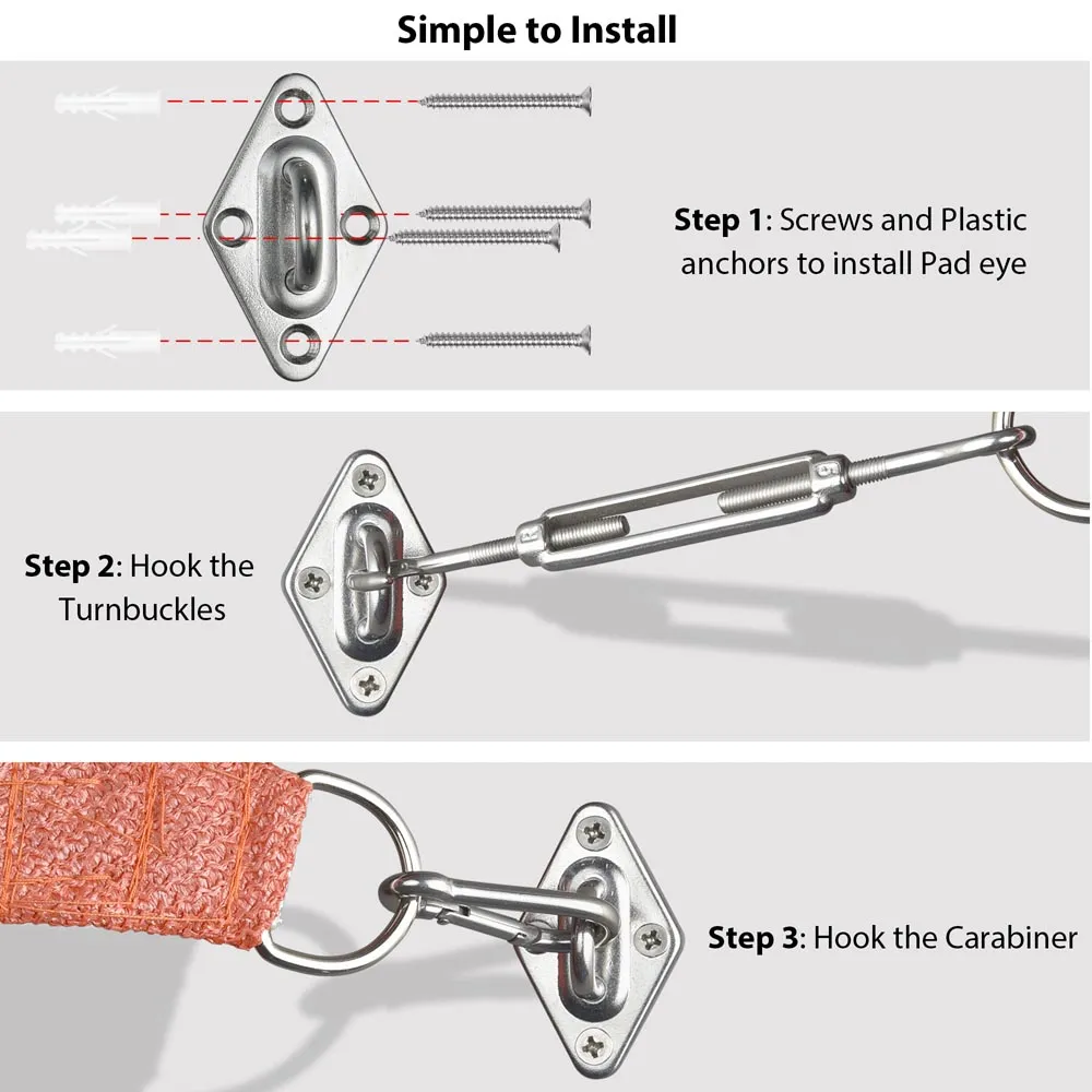 Stainless Steel Pad Eye Turnbuckle Carabiner, 6 Hardware Kit