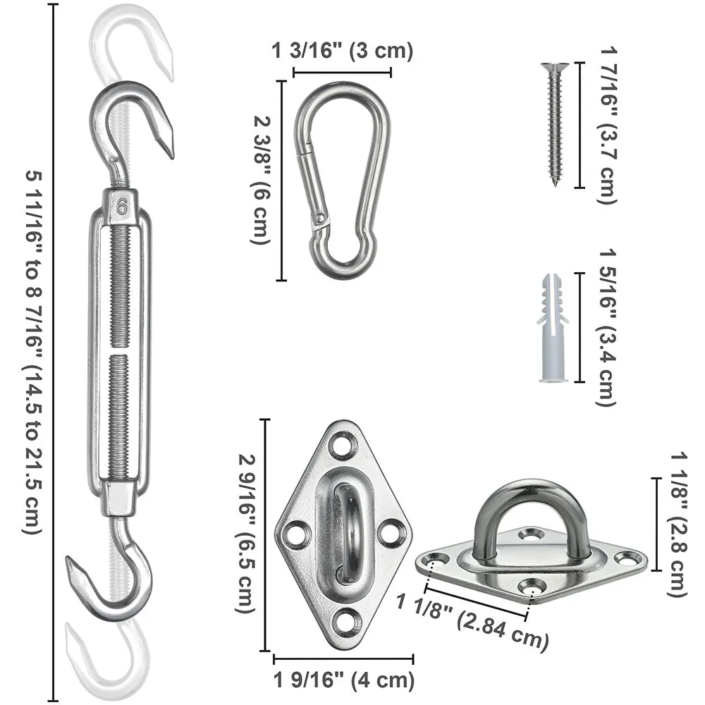 Stainless Steel Pad Eye Turnbuckle Carabiner, 6 Hardware Kit