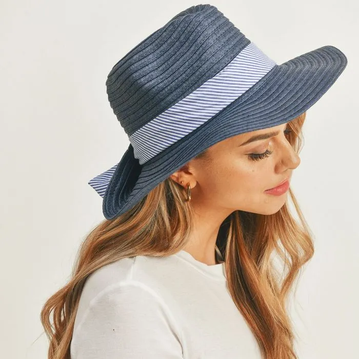 Striped Bow Fedora Hat