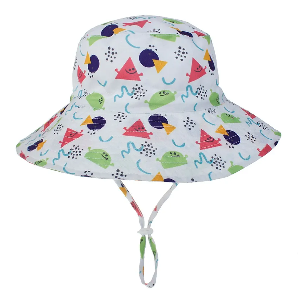 Summer Outdoor UV Protection Bucket Hat for Baby Kids Wide Brim  Beach Sun Hat Adjustable Chin Strap Cap for 0-8 Years Girl Boy