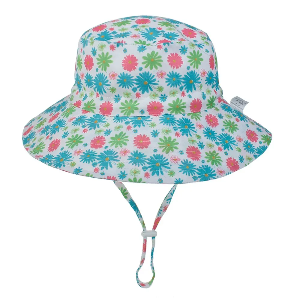 Summer Outdoor UV Protection Bucket Hat for Baby Kids Wide Brim  Beach Sun Hat Adjustable Chin Strap Cap for 0-8 Years Girl Boy