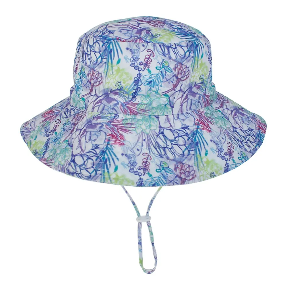 Summer Outdoor UV Protection Bucket Hat for Baby Kids Wide Brim  Beach Sun Hat Adjustable Chin Strap Cap for 0-8 Years Girl Boy