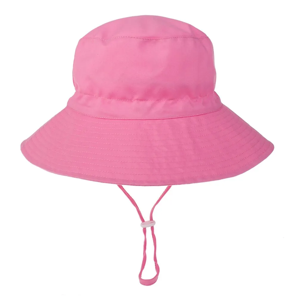 Summer Outdoor UV Protection Bucket Hat for Baby Kids Wide Brim  Beach Sun Hat Adjustable Chin Strap Cap for 0-8 Years Girl Boy