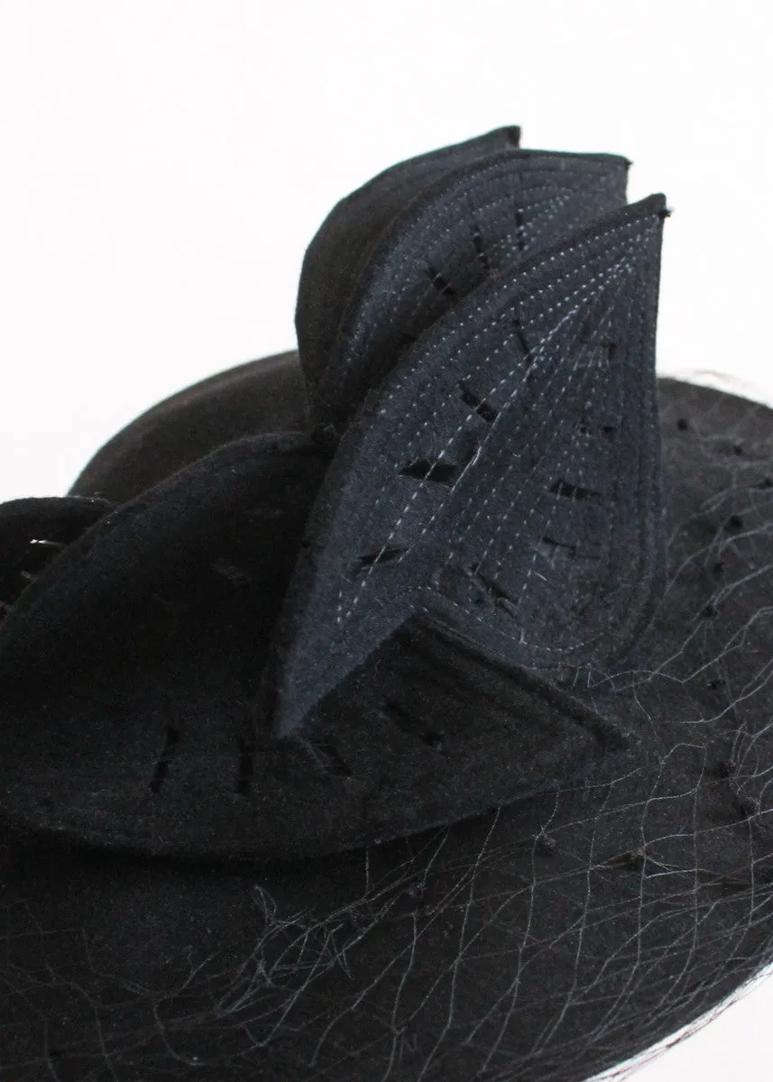 Vintage 1930s Noir Leaves Black Tilt Hat