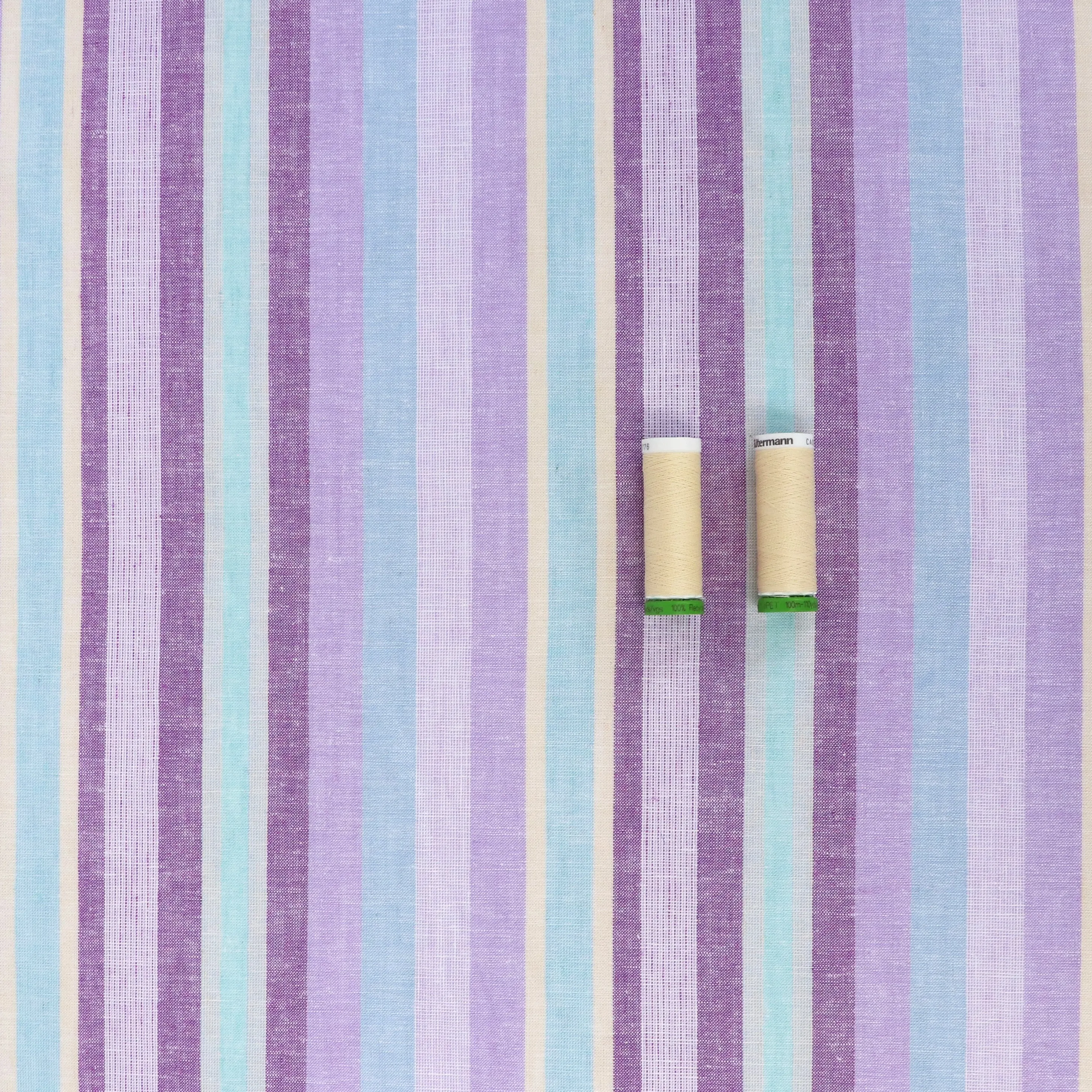 Viscose Linen - Stripe - Lilac & Sky Blue