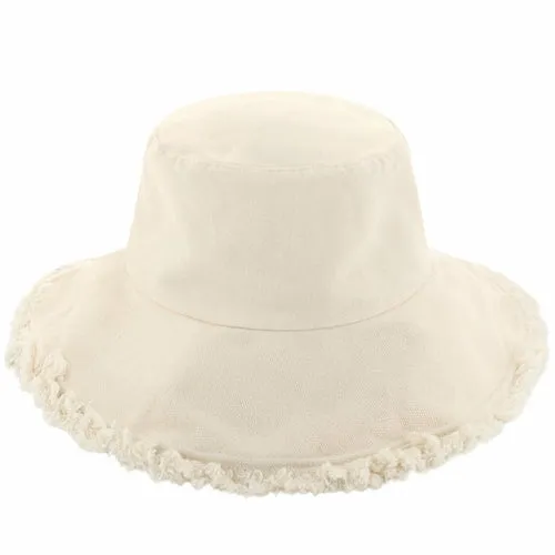 Wide Brim Frayed Bucket Hat