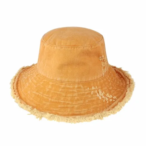 Wide Brim Frayed Bucket Hat