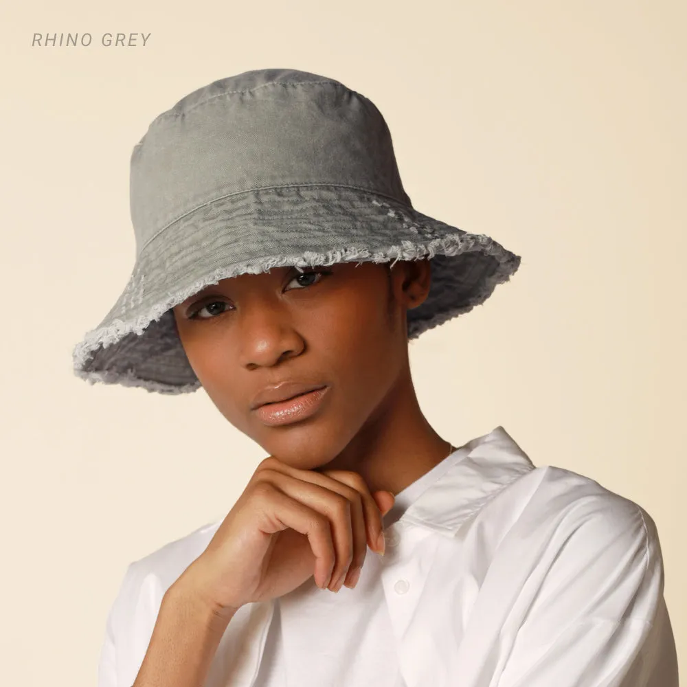 Wide Brim Frayed Bucket Hat